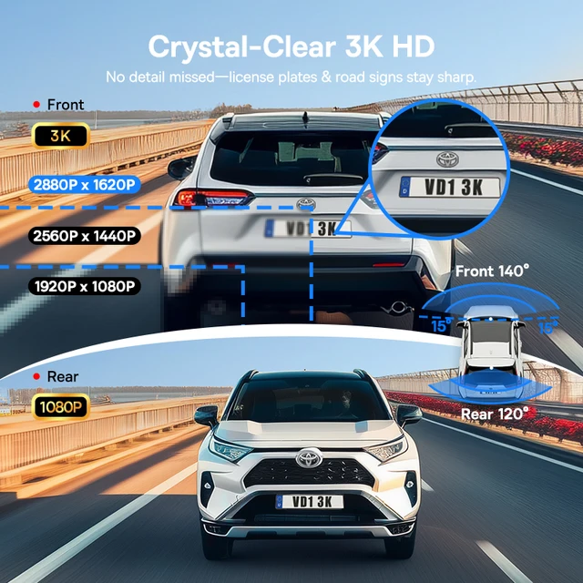 Baseus 3K Dash Cam VD1 Front and Rear Cam HD Built-in GPS
