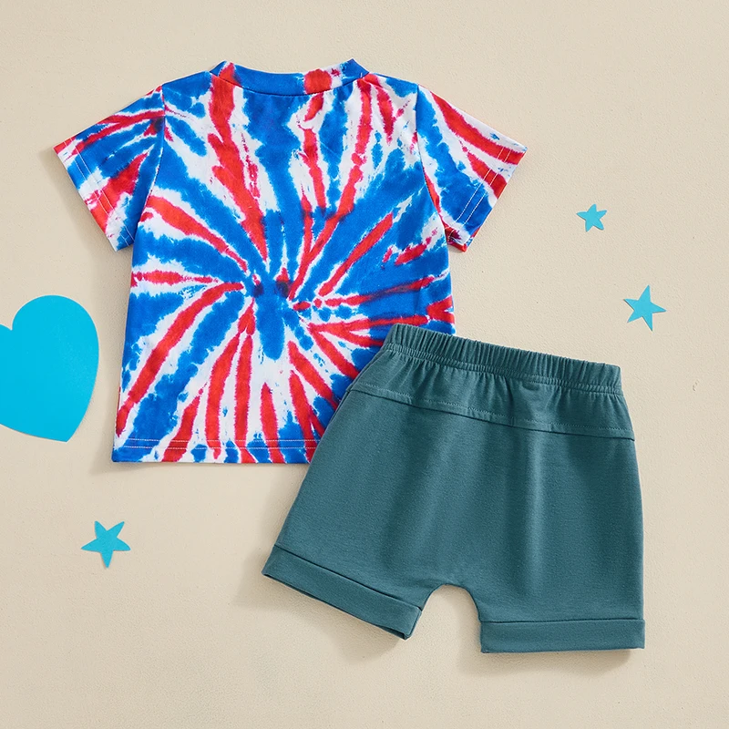 

Baby 4th of July Boys Shorts Set USA T-shirt with Elastic Waist Shorts Summer Outfit Independence Day Outfit