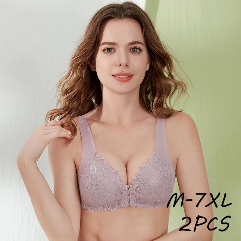 

2 PCS Plus Size Bra Sexy Bralette Crop Top Underwear Push Up Strapless Bra Bh Lace Female Lingerie Non-Convertible Straps M-7XL