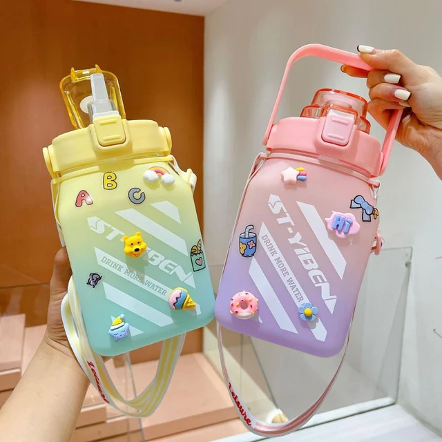 Cute Fitness Jugs Large Capacity Straw Mug Portable Drinking Cups Sports Gym  Tumbler 1.5L Water Bottle With Time Scale For Girl - AliExpress