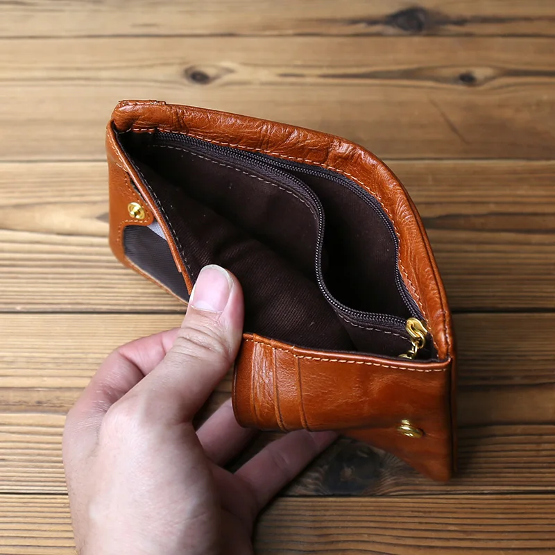 NZPJ Vintage Genuine Leather Wallet Natural Top Layer Cowhide Men's Wallet Ladies Card Holder Coin Purse