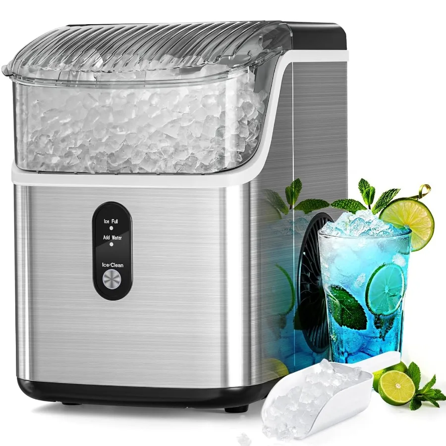 Nugget Countertop Ice Maker with Soft Chewable Pellet Ice Automatic Cleaning 34Lbs/24H Pebble Machine with Scoop Sonice