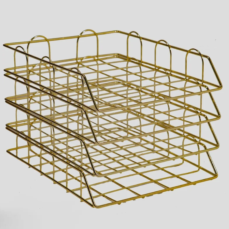 Dokumentenablage aus goldenem Metall, Brief-Schreibtischhalter, 4-teiliges Set, freistehend, platzsparend, für Studios, Dichte, Bastelräume, Posträume – Detail 4