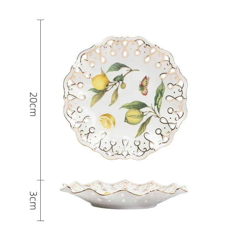Ceramic Dinner Plate Set with Lemon Pattern for Western Cuisine