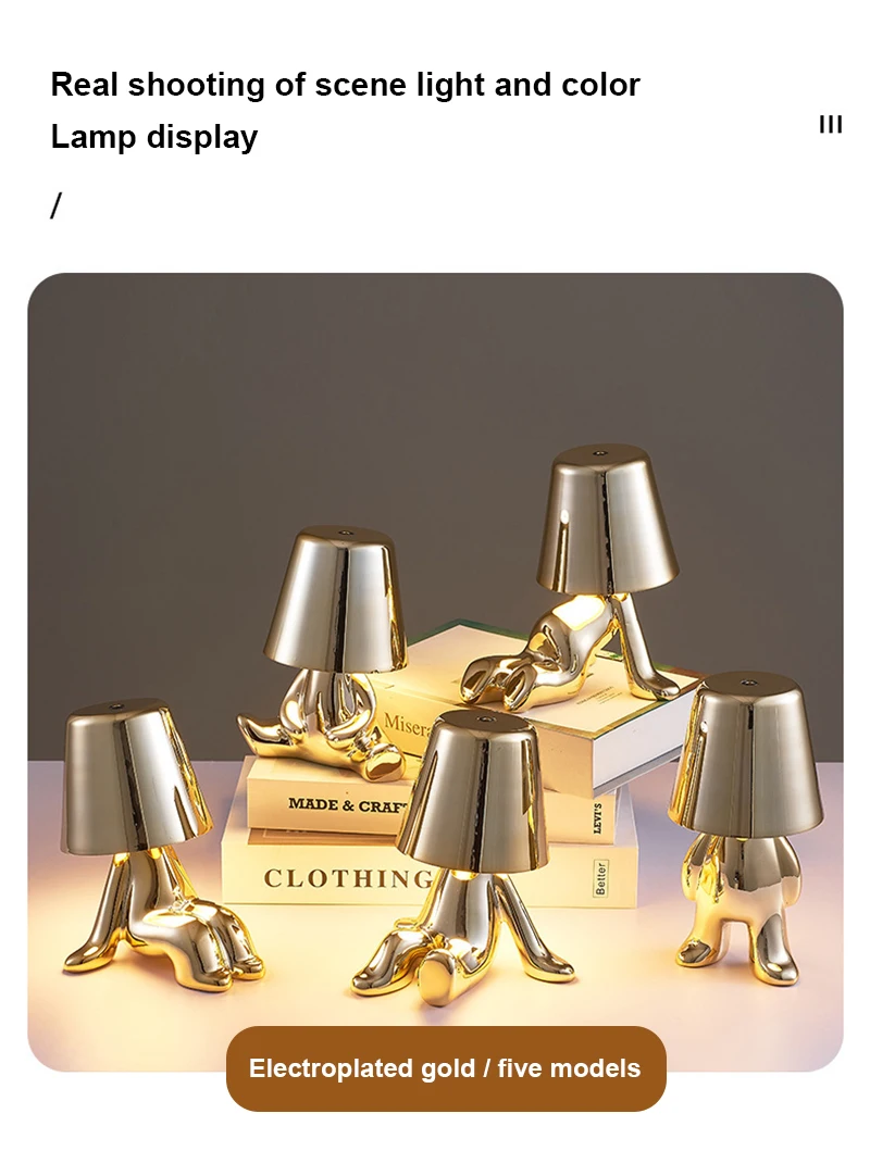 Italy Little Golden Man Night Light Thinkers Lamp Art Decor Lamp