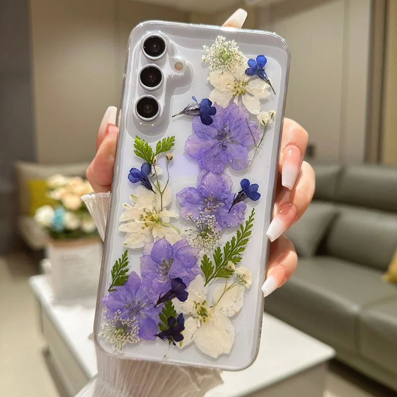 手作りのドライフラワー電話ケース,iPhone 16,15,14,13,11,12 pro max