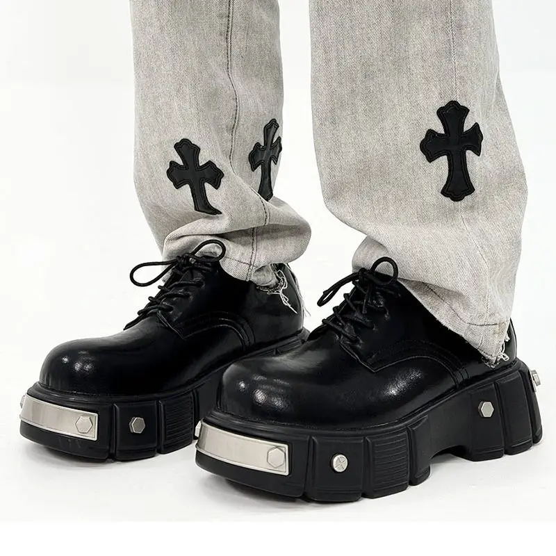 Cleanfit Niche Tilta Derby  Men's High-Grade Functional round Toe Leather British Thick Sole Increased by Big Head Shoes