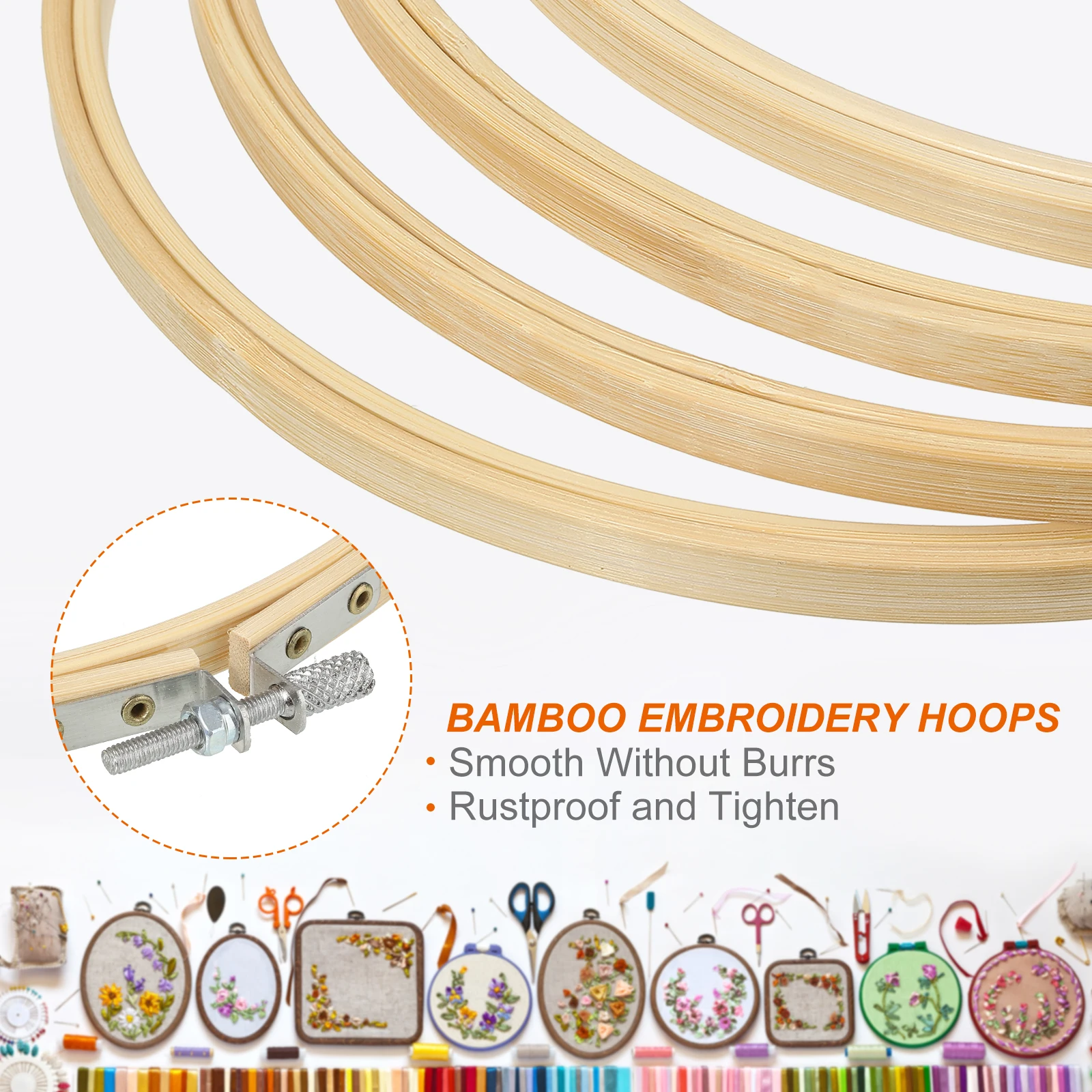 12pcs 6/8/9/10/12 Inch Bamboo Frame Embroidery Hoop Ring Adjustable Bamboo Circle Cross Stitch Hoop Ring Art Craft Sewing Decor embroidery hoop