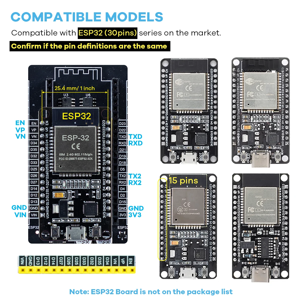รูปสินค้า บอร์ดเชื่อมต่อ ESP32 สำหรับพัฒนาโปรเจกต์ IoT