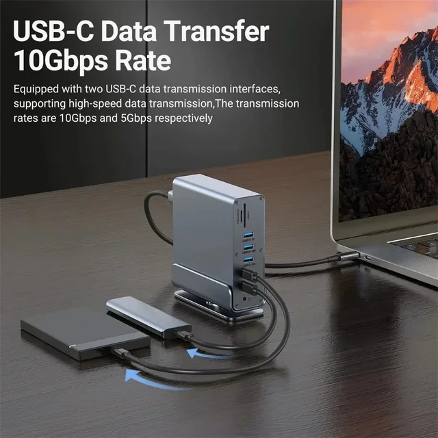 15 in 1 USB-C Docking Station 4K HD Vertical Hub with Triple Monitor ,RJ45 1000M,USB 3.0/2.0,PD 3.0,SD/TF,Audio 3.5 for Mac Pro 3