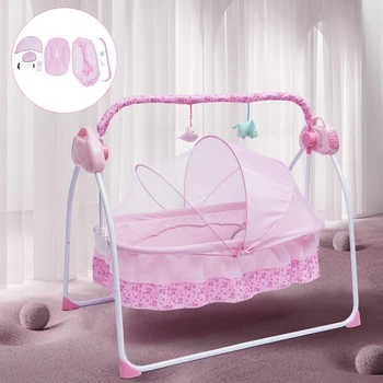 5 Gears Electric Auto-Swing Baby Crib Cradle Sleep Bed Infant Rocker+Net Music Bluetooth Music Adjustable+ Mat 5