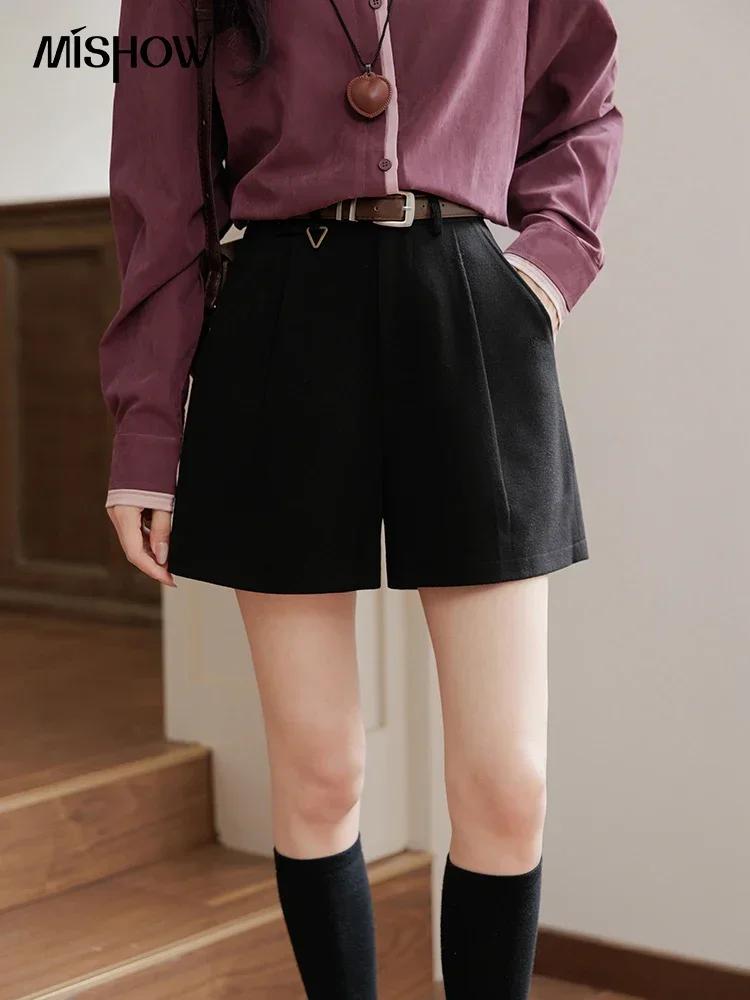 MISHOW pantalones cortos informales de pierna ancha negros para