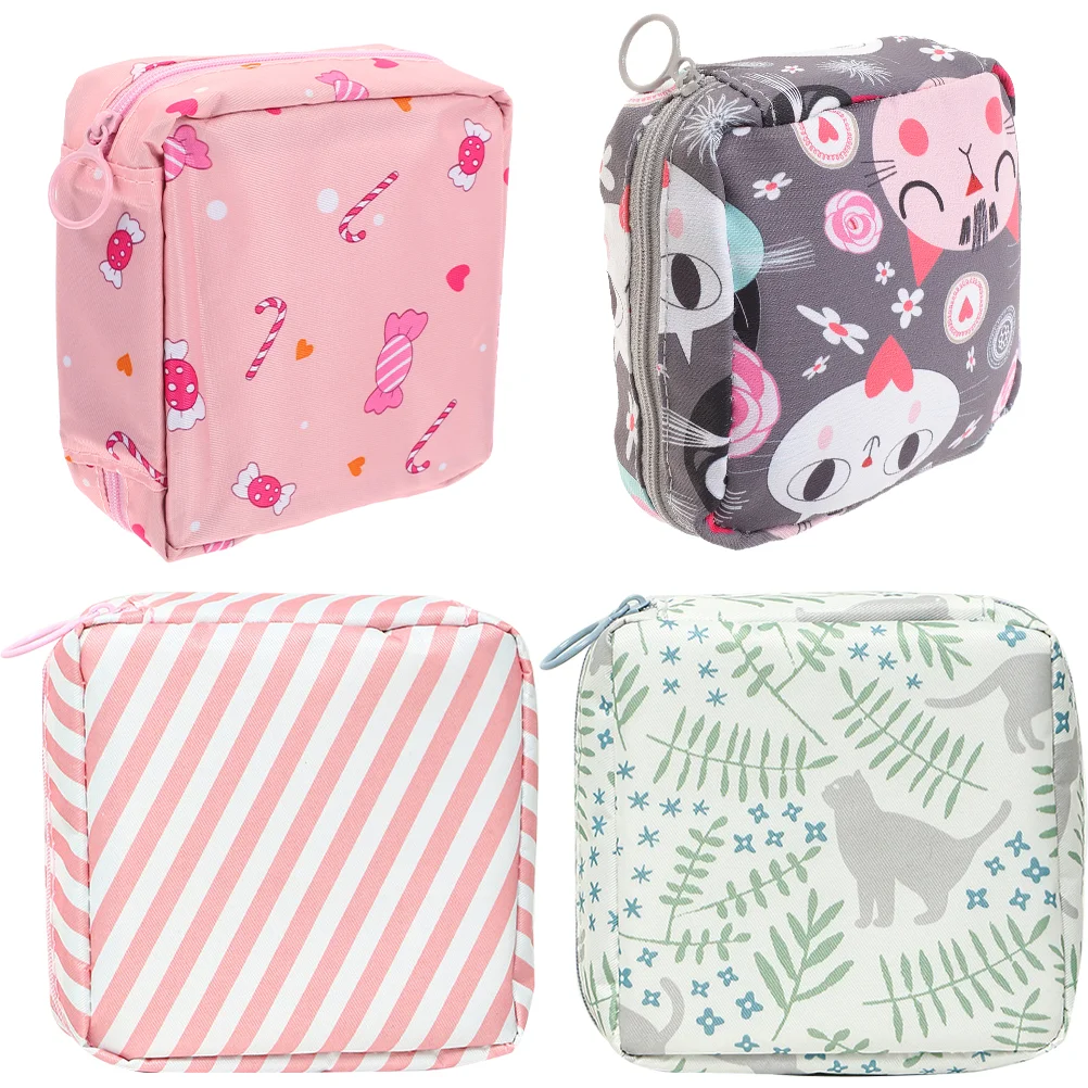 

4 Pcs Sanitary Napkin Storage Bag Portable Girls Nursing Mat Pouch Mini Tote Outdoor Towel Period Makeup Travel Menstrual Pad