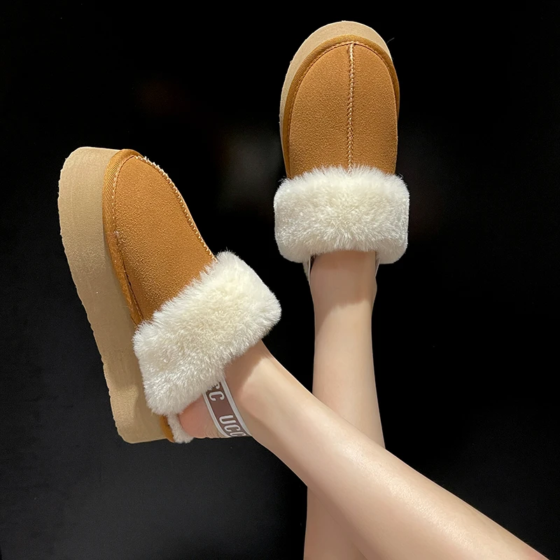 Winter Suede Fur Platform Slippers for Women - true deals club