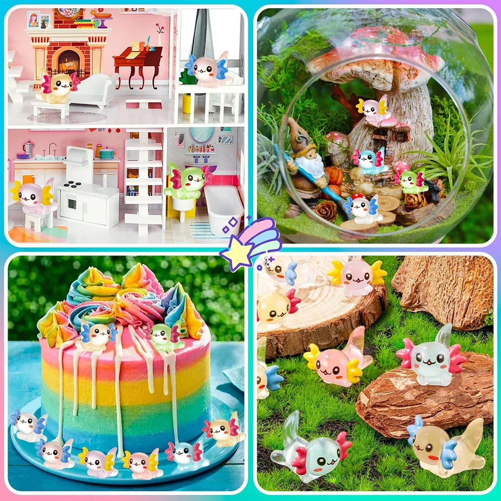30pcs Mini Resin Axolotl Miniature Figurines, Glow In The Dark Tiny Animal Figures Luminous Charms Ornaments Diy Garden Landscape Dollhouse Potted Plants