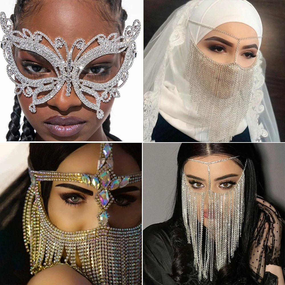 CharmingSparklingMasksWomenRhinestoneFaceMaskFemaleMasqueradeDancePartyBanquet