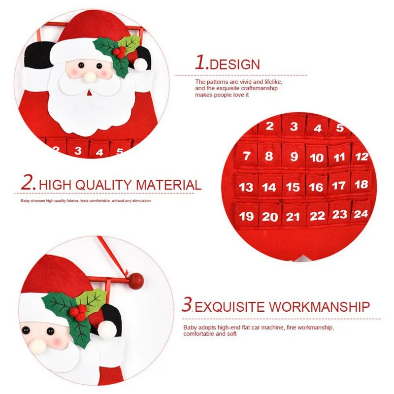 3 Style Wall Hanging Christmas Decorations 24 Days Santa Snowman Elk Reusable Xmas Countdown Calendar Christmas Advent Calendar