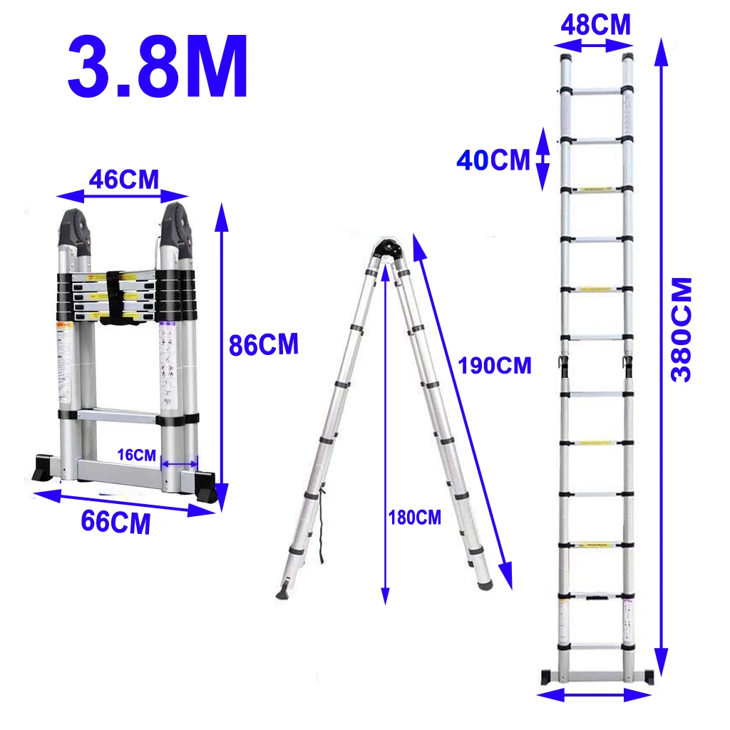 Telescopic Ladder Aluminium Multi-Purpose Ladder 2-in-1 Straight A-Frame Ladder with EN131 Certified Max Load 150kg 3.8M / 5.8M