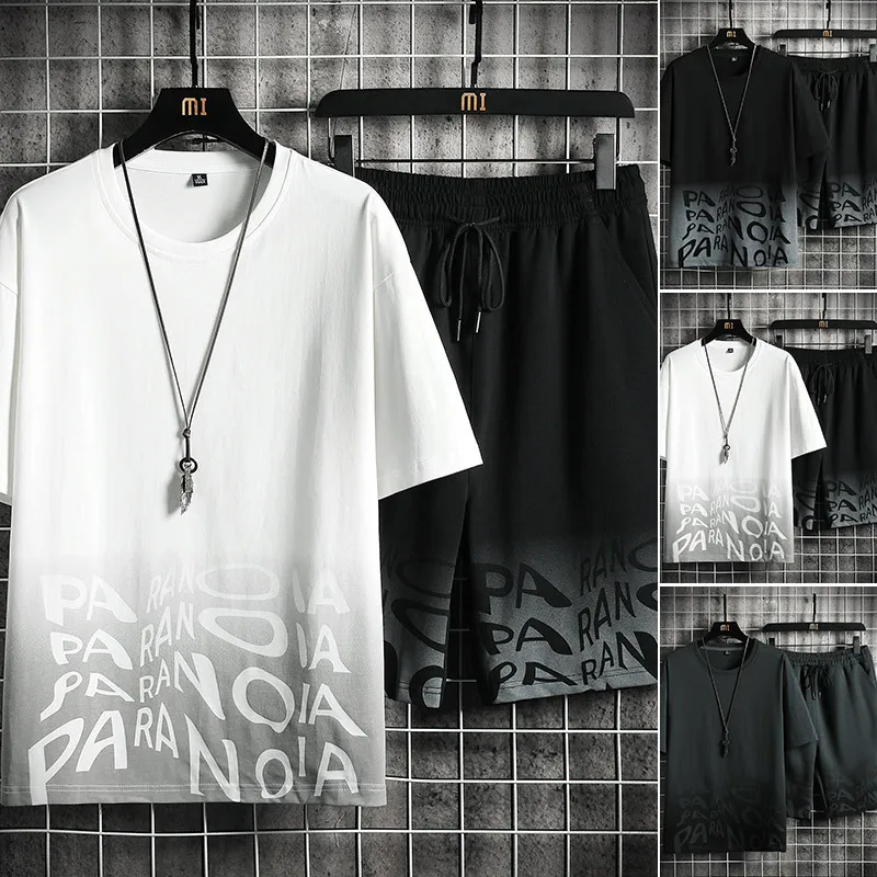 

Sports Suit Men's Full Set of New Summer Boys A Set of Clothes Fashion Handsome Short-Sleeved Five-Piece Trousers Two-Piece