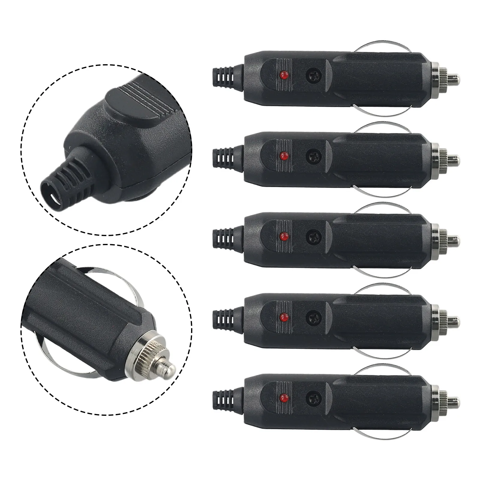 

Male Cigarette lighter plugs Socket W/Fuses Red LED Indicator Connector Replacement 5pcs Kit 12V-24V Accessories