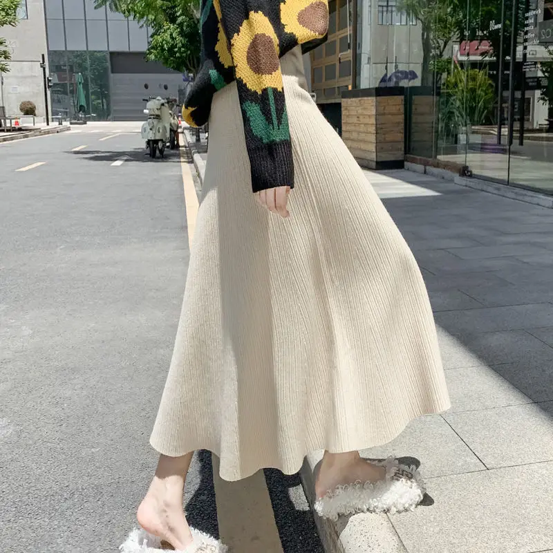 

New Knitted Mid-length Thick Elegant High-Waisted Women'S Spring Autumn and Winter Skirts Korean Style Fashion 2023 T151