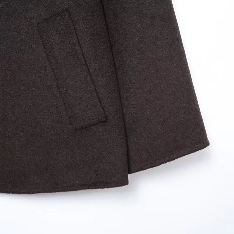 الشتاء الشوكولاته البني وشاح طوق معطف الصوف المرأة...