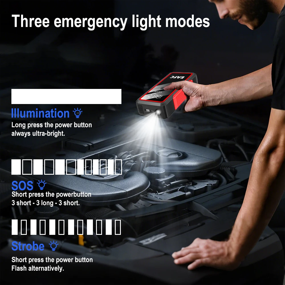 EAFC Jump Starter Power Bank 12V Booster for Car Start 2000A 1000A Battery Quick Charger Portable Auto Starting Device Powerbank
