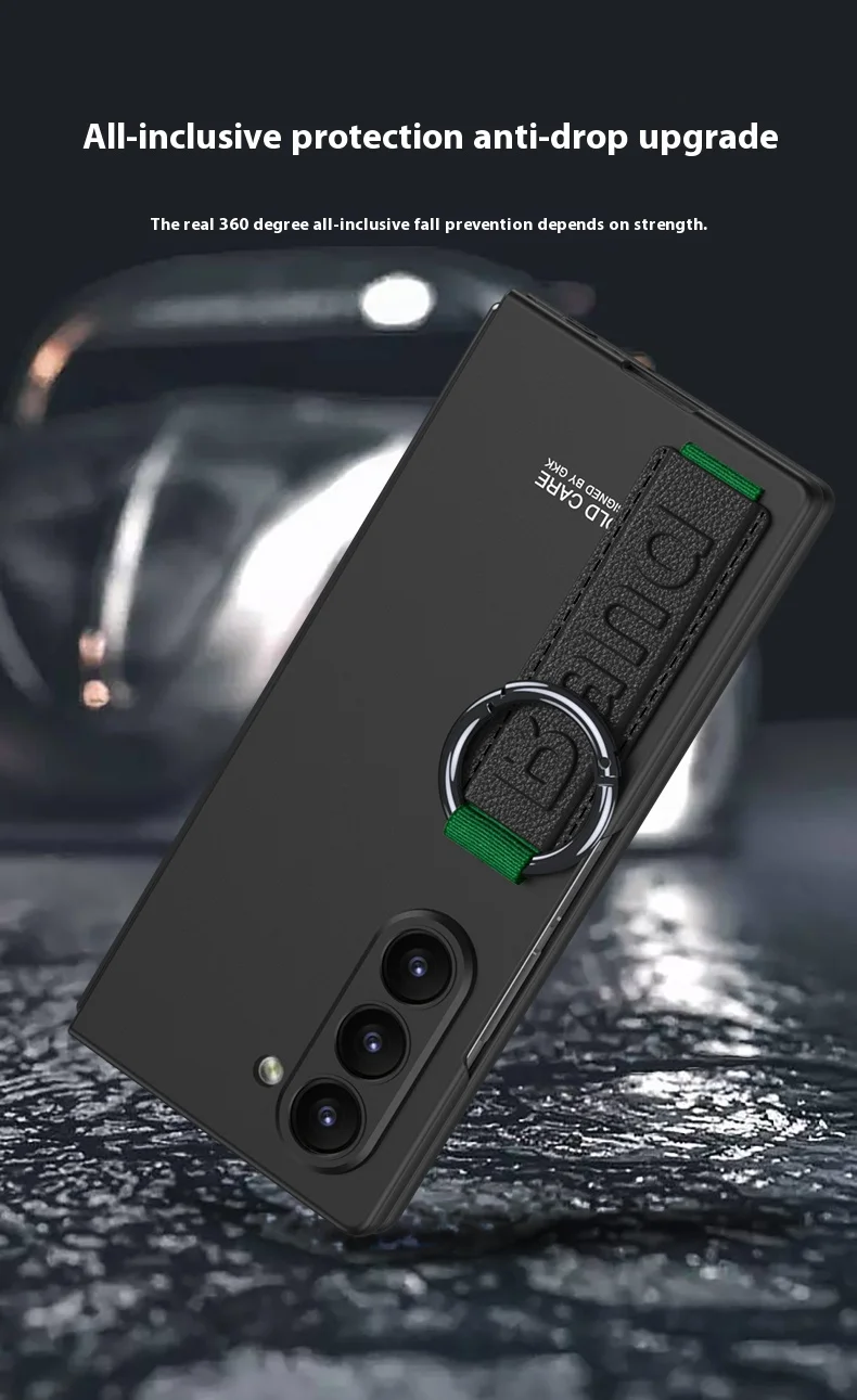 Custodia rigida in PC con retro in vetro satinato per Samsung Galaxy Z Fold 6 5 con cinturino ad anello_voghion.com