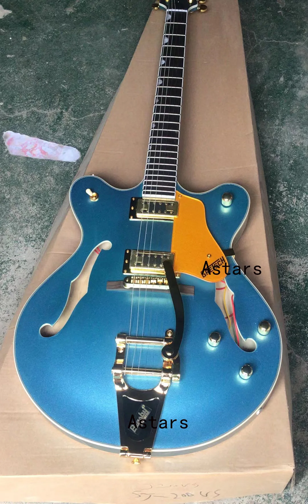 Oem 6 Strings Semihollow Electric Guitar, Gold Hardware Finish Blue，free Delivery Home