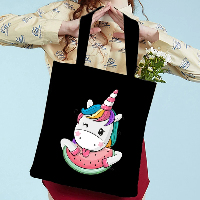 

Unicorn Tote Bag Women Canvas Shopping Bag Cartoon Unicorn Shopping Bags Reusable Cute Brand Women Handbags 2023 Tote Bags