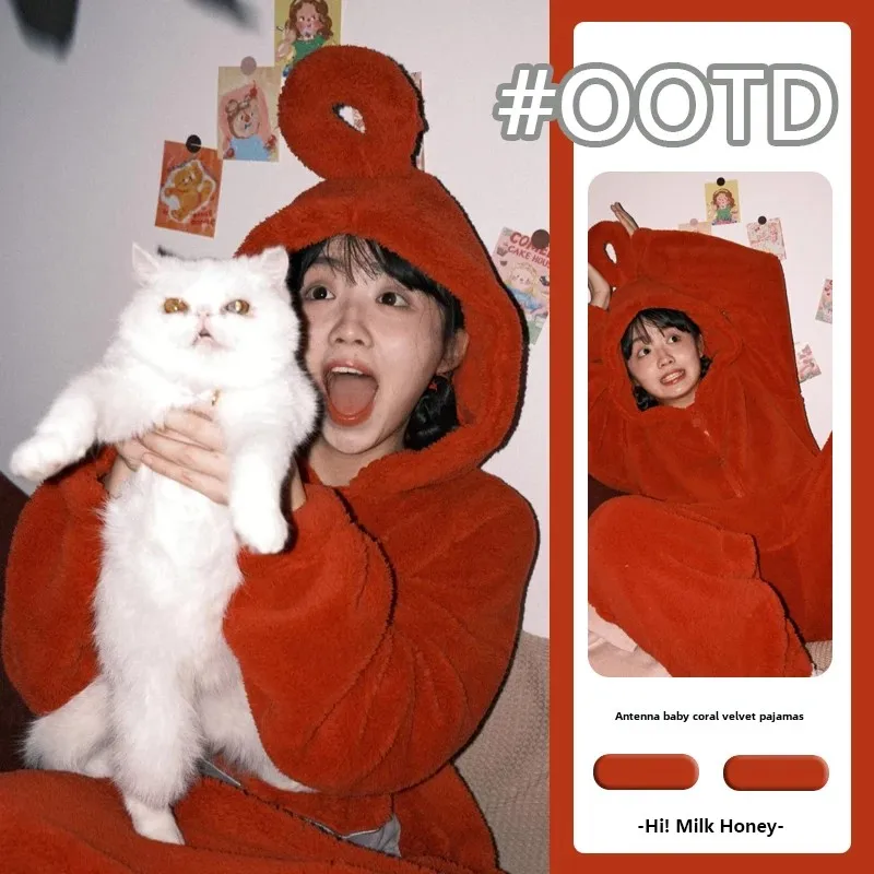 Antenna Baby Conjoined Couple Pajamas Coral Velvet Autumn And Winter Thick For Men and Women,Comfortable Cotton Velvet