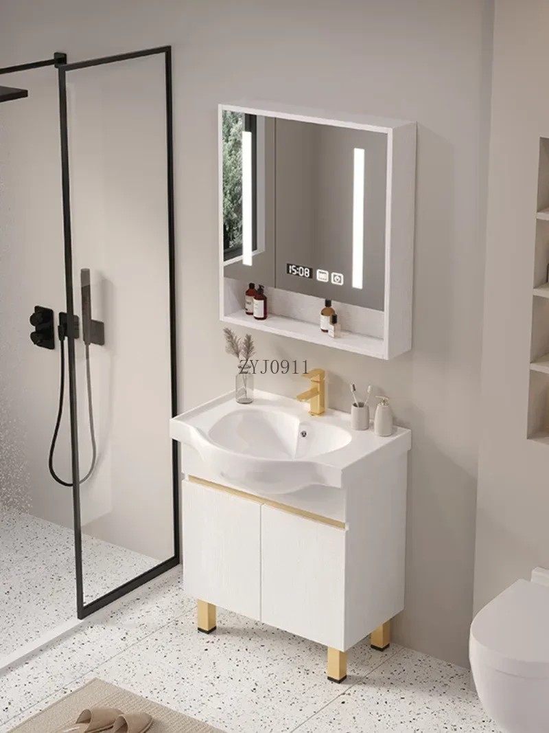 *Storage Wood Bathroom Cabinet With Ceramic Basin For Small Space Bathroom Washbasin Modern Set Vanity With Sink Home