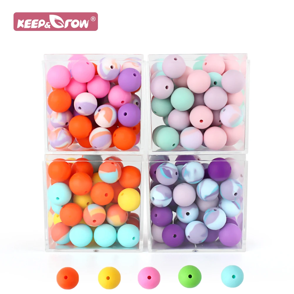 15mm 50pcs 실리콘 비즈 식품 등급 실리콘 Teether 라운드 비즈  씹을 수 있는 젖니 비즈 DIY 선물용 젖꼭지 체인