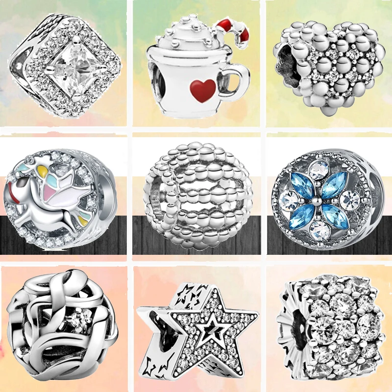 

2022 New Asymmetric Star Clear Zircon Pave Openwork Beads Fit Original Pandora Charm Silver Color Bracelet Women Fashion Jewelry