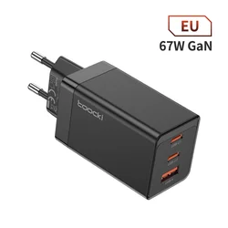 Toocki GaN 67W High-Speed USB-C Charger with QC4.0 and PD3.0 Technology for EU Black