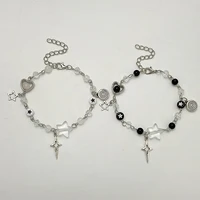 New Trendy Y2K Couple Bracelets For Women Girl Hollow Pentagram Guitar Pendant Beaded Bracelet Friends Jewelry Gift
