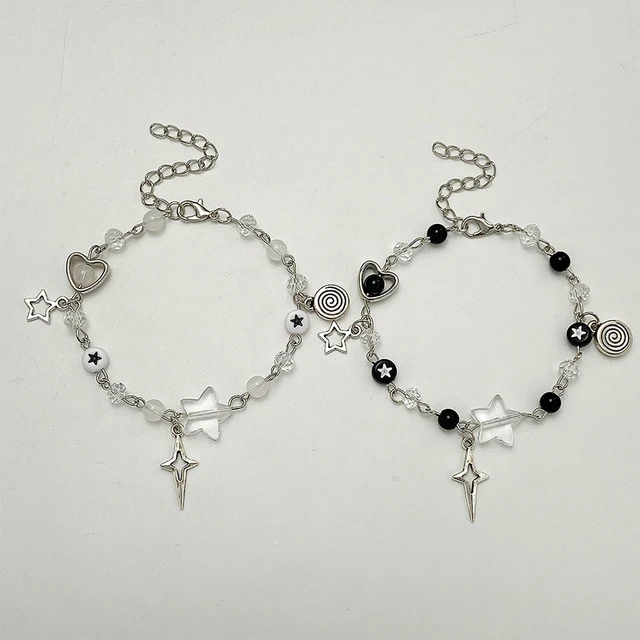 New Trendy Y2K Couple Bracelets For Women Girl Hollow Pentagram Guitar Pendant Beaded Bracelet Friends Jewelry Gift