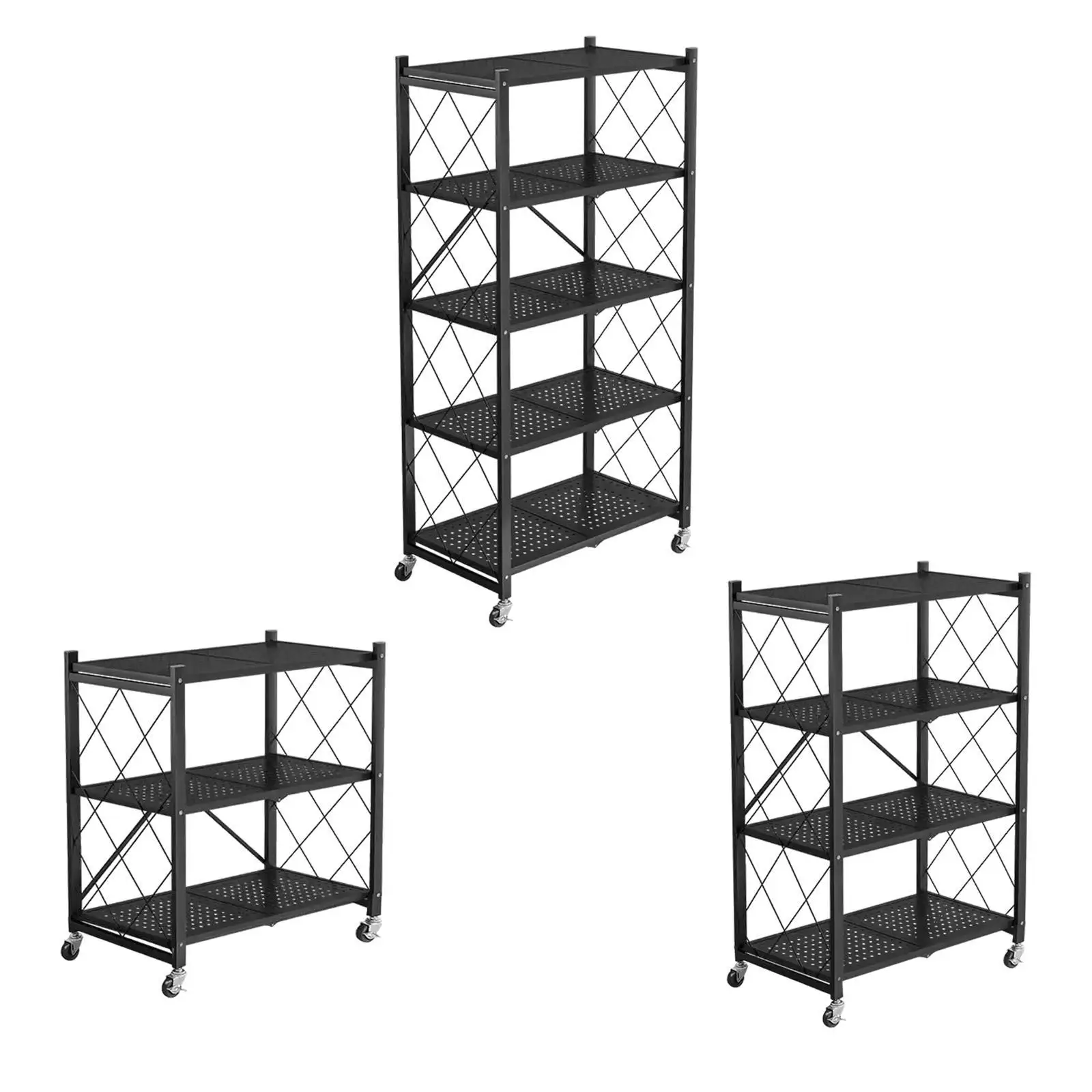 Foldable Storage Rack with Wheels Metal Display Shelf Bookshelf Shelving Unit Trolley Utility Cart for Kitchen Classroom Dorm