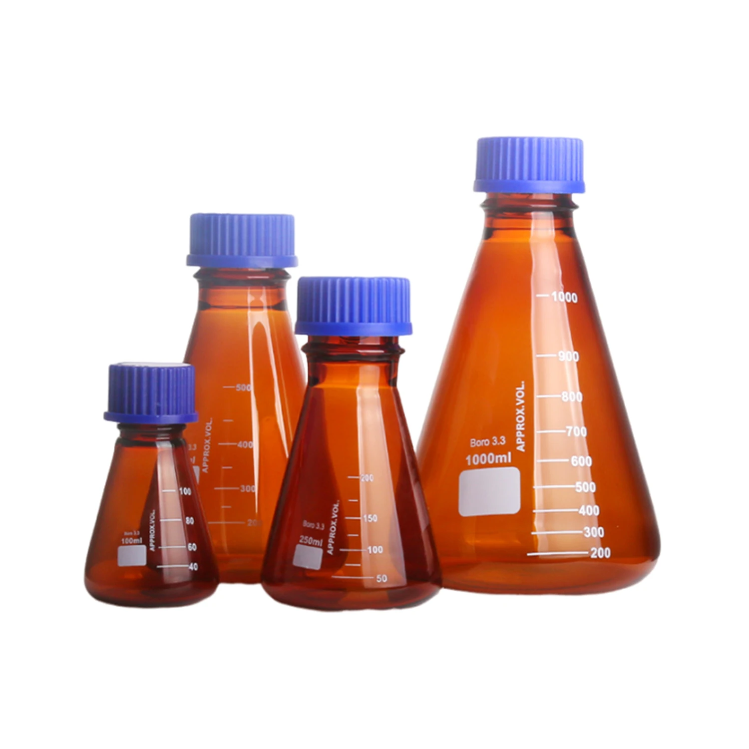 Brown Glass Erlenmeyer Flask With Plastic Screw Cap Lab Amber Conical Bottle