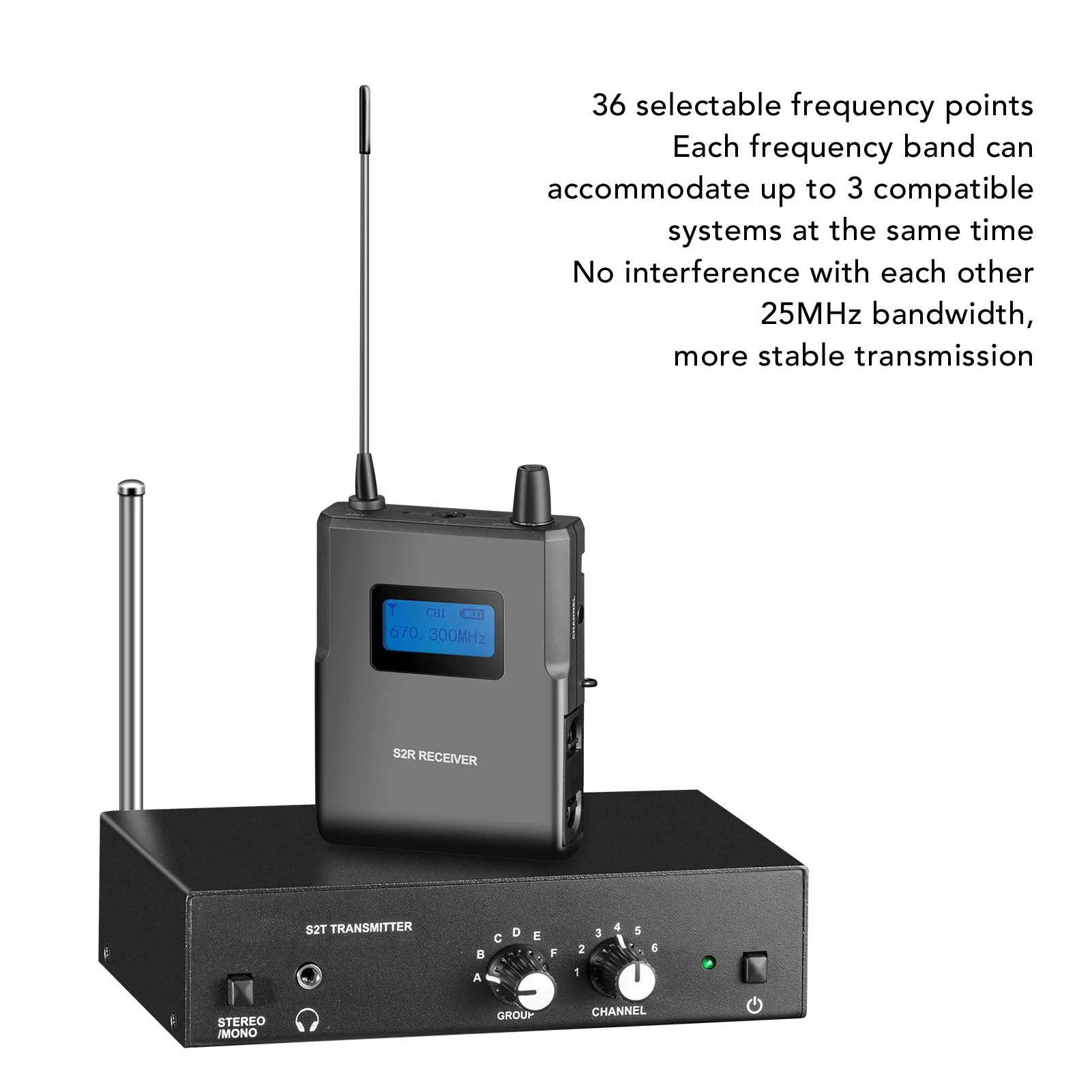 ANLEON S2T 무선 모니터 시스템 송신기, UHF 스테레오 무선 IEM 시스템, 526-535Mhz, 100-240V