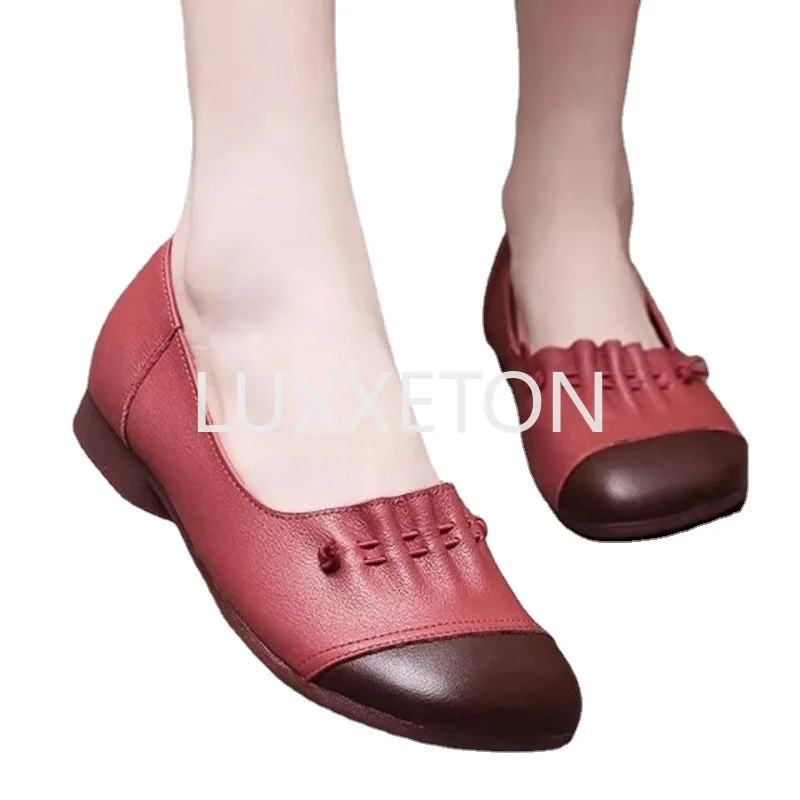 

Туфли женские в стиле ретро, мягкая кожа, низкий носок, плоская подошва, повседневные лоферы, большие размеры