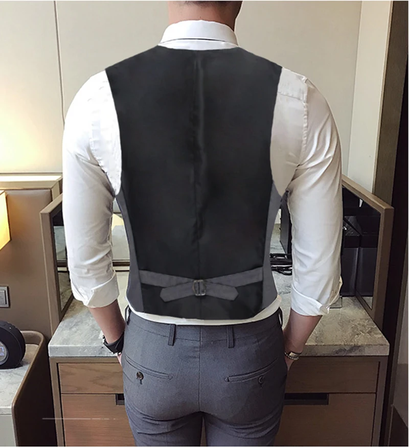 Fashion Single Breasted Suit Vests for Men Grey Black High-end Male Waistcoat Slim Fit Formal Business Casual Vest Plus Size 7XL 3