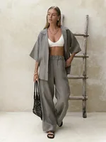 Bornladies Summer New 100% Cotton Short Sleeved Pants Set Women's Loose Solid Color Short Sleeved Shirt Pants Casual 2-piece Set