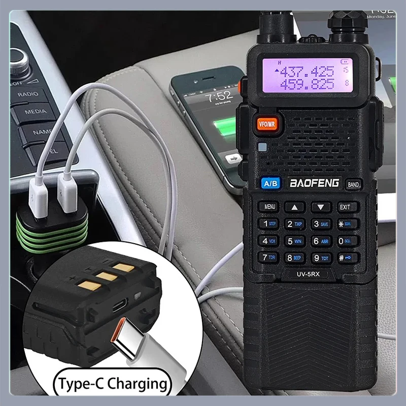 Baofeng UV-5RX Walkie Talkie M-5R 5W Multi-Band 3800mah Type-C Charging Wireless Copy Frequency AM FM Radio UV5R Upgrade Version 4
