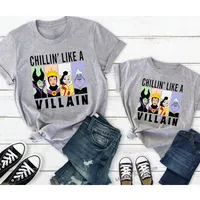Funny Chillin' Like A Villain Family Matching Outfits Cotton Bad Girls Villain Queen Mother and Kids Shirts Disney Trip Tees Top 1