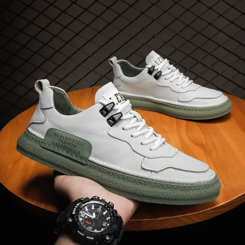 

New Fashion Mens Casual Sneakers Comfortable on-slip Male Casual Shoes Leather Light Wear-resistant Breathable Lace Up Men Shoes