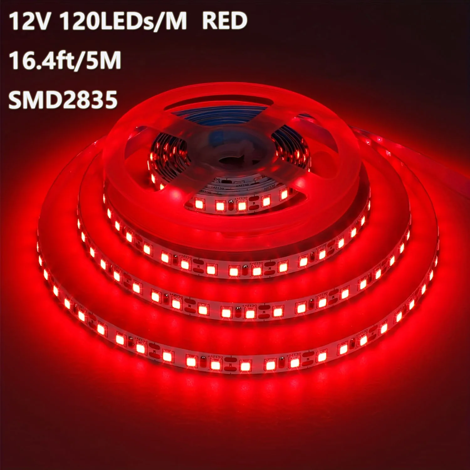2Pcs 5M/16.4Ft 12V 120Leds/M Smd2835 Red Led Light Strip Flexible Led Tape Light for Cabinet Lighting in Offices, Indoor Ceiling Ambient Lighting, Bedroom Christmas Party Indoor Cabinet Kitchen Cabinet Lighting, Stage Ambient Light Strip, Shopping Mall, Hotel Lighting Decorative Light Strip (Without Power Adapter)