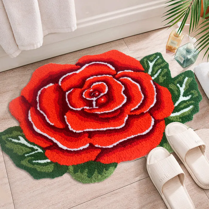 Irregular Rose Flower Bathroom Mat Fashion Embroidery Carpet Living ...
