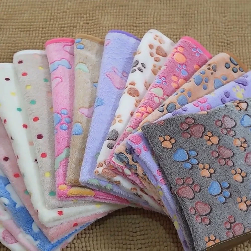  Pet Blanket Dog Puppy Blanket Paw Print Fleece Blanket for Small Medium Large Pet Dog Cat Warm Soft Sleep Mat Doggy Bed Blanket 