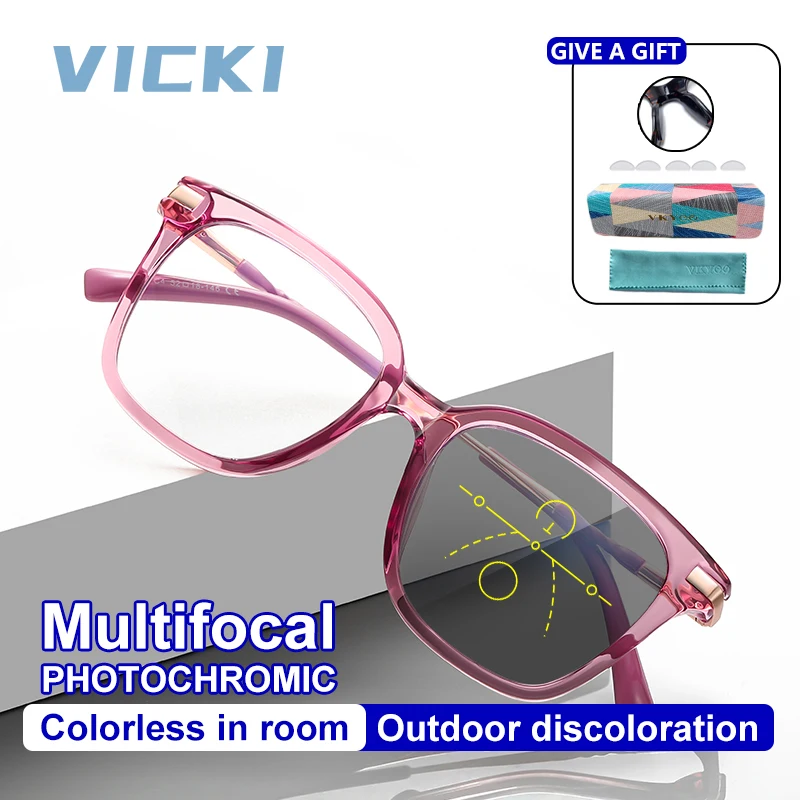 Women's Photochromic Multi-focus Progressive Reading Glasses Anti Blue Light Geometric Frame Prescription Glasses PFD2129 reading glasses anti blue light glasses